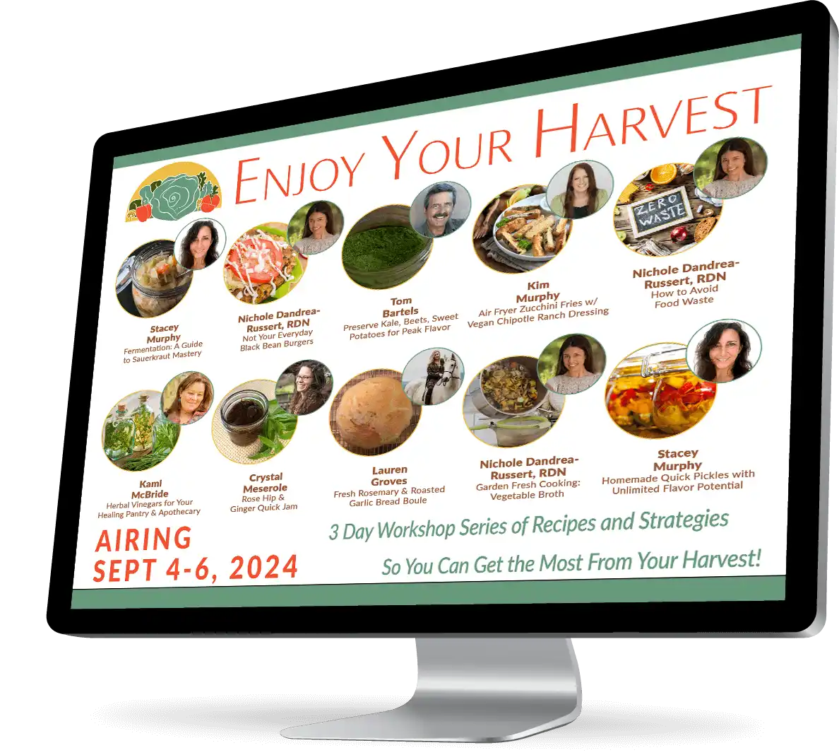 3D Image of Desktop screen with the Workshop speakers images on screen