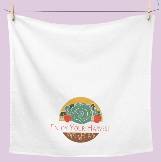 GYOV Tea Towel with the Enjoy Your Harvest Logo in the middle. 