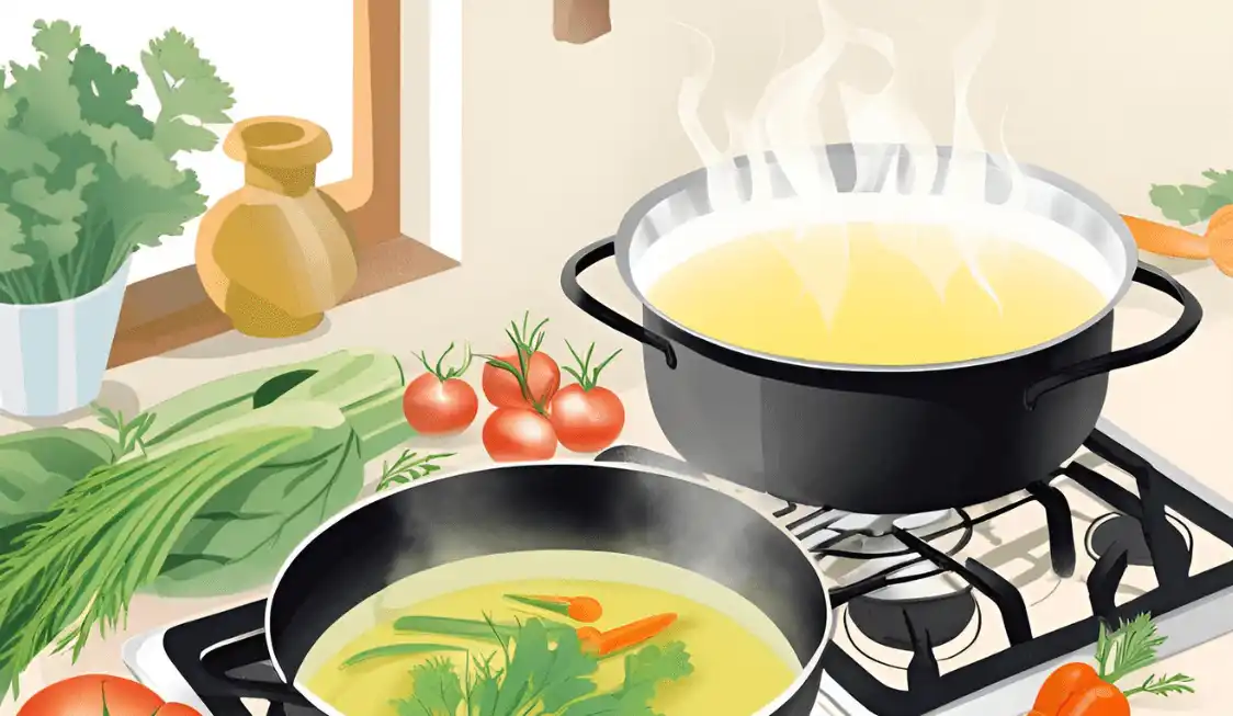 Vegetable broth cooking on a stove