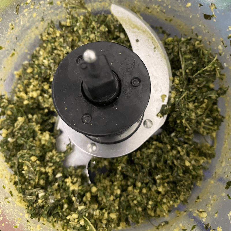 Pesto ingredients in the food processor