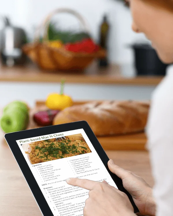 Person checking a plant-based recipe on their ipad